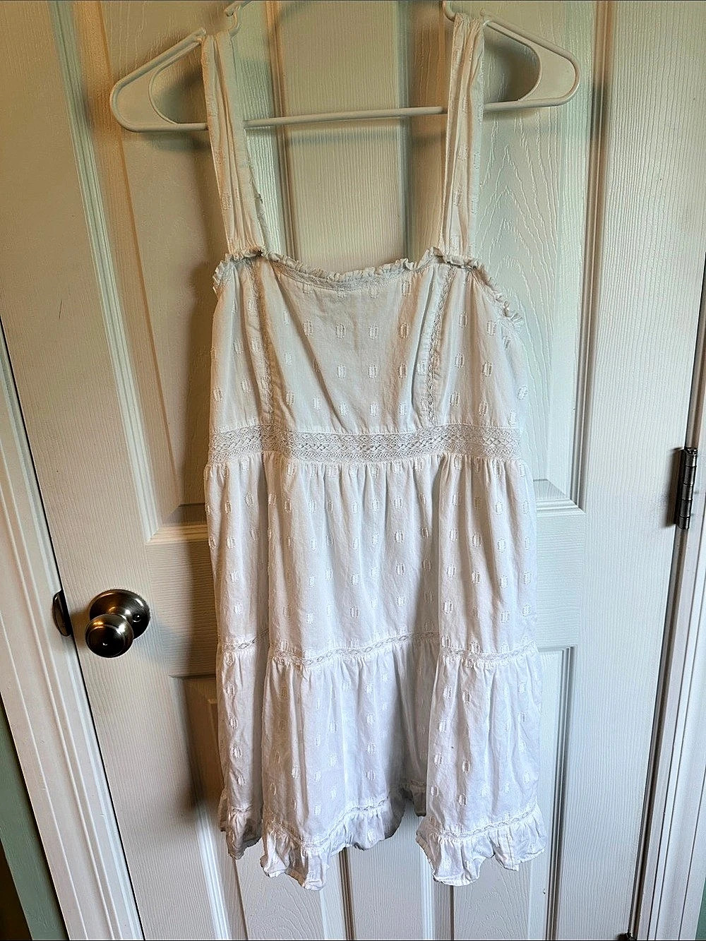 American Eagle AE Embroidered Lace-Up Back Mini Dress White Medium